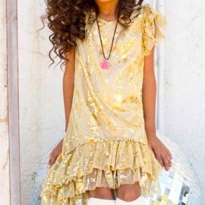 Mia Joy / Joyfolie brand metallic gold pattern girls dress size 10